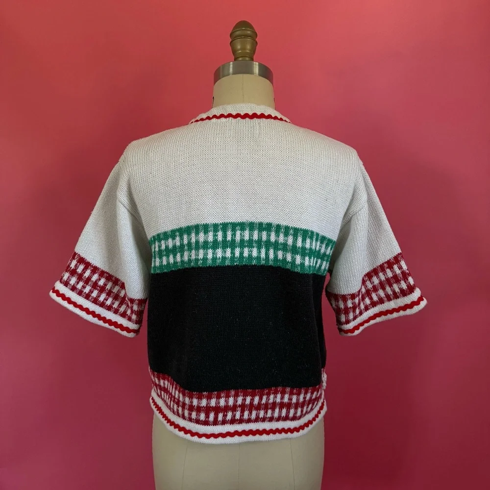Vintage 80s/90s Watermelon Picnic CottageCore Knitted Short Sleeve Cardigan S - Picture 8 of 11